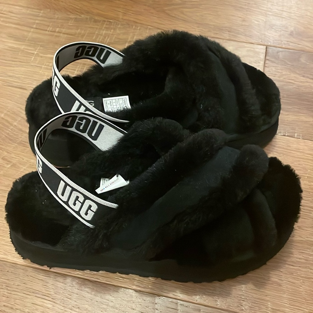 Black cross strap platform Uggs